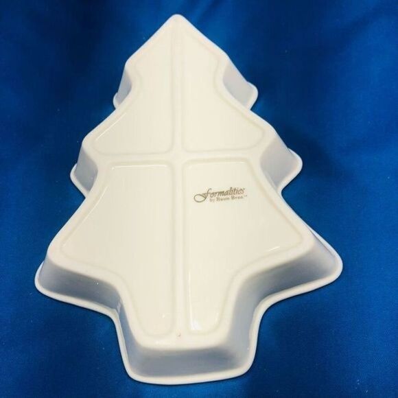 Formalities By Baum Bros  beige gold trim Ceramic Christmas Tree Platter 8x5x1 - Picture 2 of 7